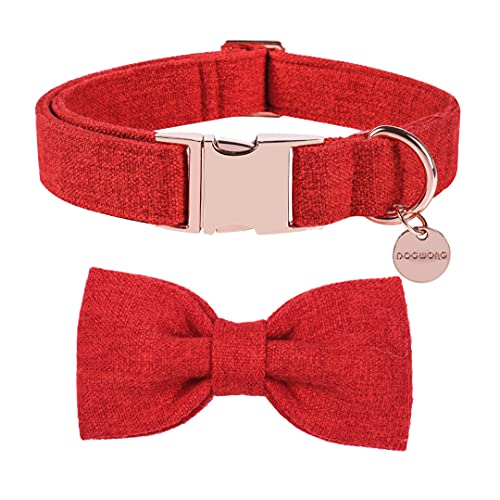 DOGWONG Hundehalsband mit Abnehmbarer Fliege, rot Haustierhalsband Hundefliege Geschenk für Mädchen oder Jungen Hunde, Bequeme verstellbares Hundehalsband für kleine mittelgroße Hunde von DOGWONG