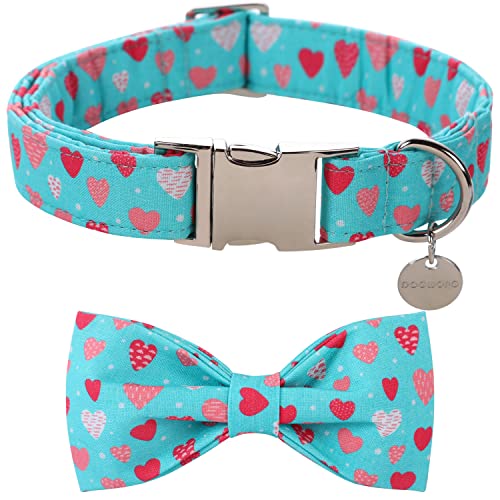 DOGWONG Valentinstag Hundehalsband mit Fliege - Blau Herz komfortable Baumwolle Weihnachten Hundehalsband mit abnehmbaren Fliege für klein Groß Mittel Hund DOGWONG Valentinstag Hundehalsband mit Fliege - Blau Herz komfortable Baumwolle Weihnachten Hundehalsband mit abnehmbaren Fliege für klein Groß Mittel Hund von DOGWONG