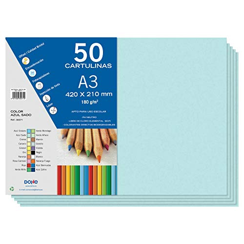 Dohe - 50 Stück A3 Blue Sado Karten für Bastelarbeiten und Drucken - 21x29,7 cm - 180 g/m² - Bürobedarf von DOHE