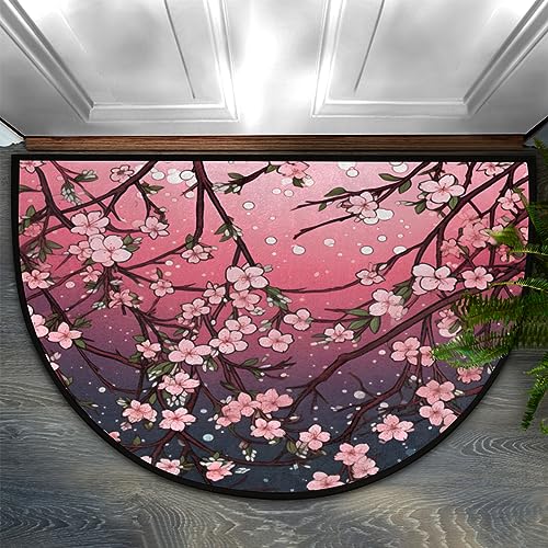 DOHOATI Halbrunde Haustürmatte, japanische Kirschblumen, Eingang, weiche Fußmatte, rutschfeste Unterseite, Willkommens-Fußmatte, für drinnen und draußen von DOHOATI