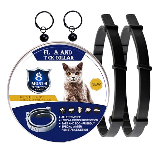 DOINEUFL 2er-Pack Halsband für Katzen, Katzenhalsband zur Vorbeugung von Infektionen, 38,1 cm, sicheres, wasserdichtes, verstellbares Katzenhalsband mit Glöckchen, Alter über 7 Wochen, enthält von DOINEUFL