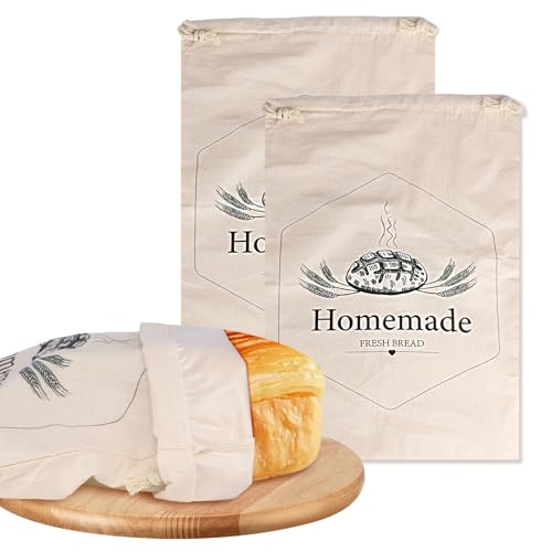 DOINEUFL Brotbeutel Leinen 2er Set, für Brotbeutel Aufbewahrung frischhalten, Brotsack zum frischhalten Leinen, wiederverwendbare Leinenbeutel, BPA-freies Kunststofffutter von DOINEUFL