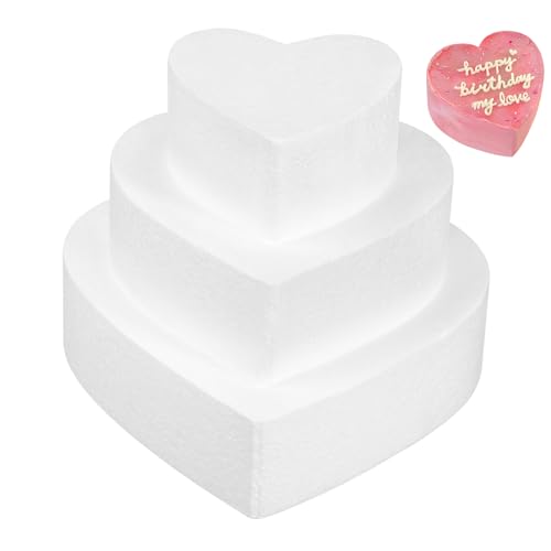 DOITOOL 3 Stücke Herzförmige Schaumstoff Kuchenform Selbstgemacht Party Dekoration Wiederverwendbare Styropor Tortenattrappen für Hochzeiten Feiern für Bastelprojekte von DOITOOL