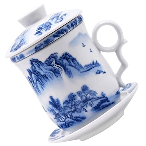 DOITOOL 1 Set Blau-Weißes Porzellan Teetasse Vintage Dekor Keramiktassen Für Tee Chinesisches Dekor Teehalter Terrine Teetasse Terrine Teeschale Klassische Keramik Keramik Teeservice von DOITOOL