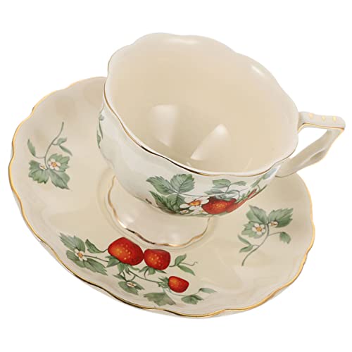 DOITOOL Teetassen 1 Set Tasse Und Untertasse Erdbeer-Outfit Blumenbecher Vintage-Tassen Retro-Teetasse Getränkebecher Keramik-Latte-Becher Keramik-Kaffeetasse Mit Untertasse Kaffeebecher von DOITOOL