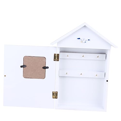 DOITOOL Wandmontierter Schlüsselhalter Im Hausdesign Aus Holz Mediterraner Stil Schlüsselaufbewahrung Für Flur Und Eingangsbereich Schickes Deko-Element Mit Haken Für Hausschlüssel von DOITOOL