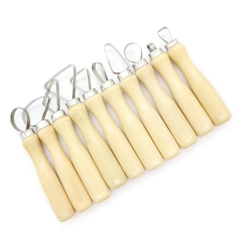 DOITOOL 10 Stück Teiliges Töpferwerkzeug Set mit Robustem Holzgriff Keramikmesser und Flachdraht Vielseitiges Tonmodellier und Skulpturwerkzeug für Anfänger von DOITOOL