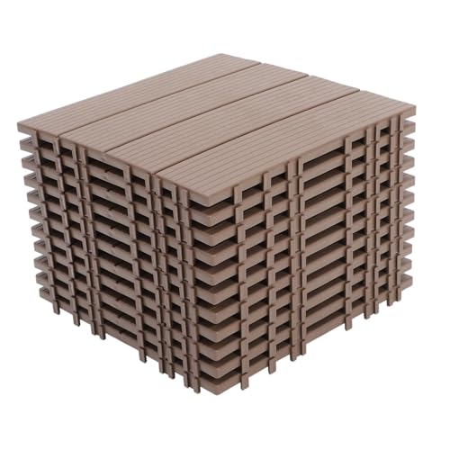 DOITOOL 11 Stück Wasserdichte Klickfliesen aus Kunststoff Wetterfester Balkon Terrassenboden Robuste Dekorative Outdoor dielenfliesen Einfache DIY verlegung Rutschfest Holzoptik in Kaffee von DOITOOL