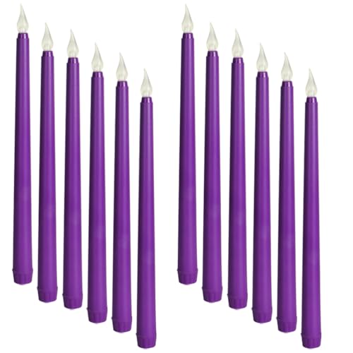 DOITOOL Geführte Leuchter 12 Farbige Kerzenlichter Flackernde Kerzen Lichter Fensterkerzen Lichter Hochzeitszeremonie ationen Spitzkerzen Batterie Lange Kerzen Violette Leds Konische von DOITOOL