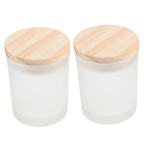 DOITOOL 2 Stück Duftkerze Tasse Bougie duftend mit Container Duft Kerze Kerzenglas selber Machen Glas zur Kerzenherstellung Aromakerzenflasche aus Glas Holz Weiß von DOITOOL