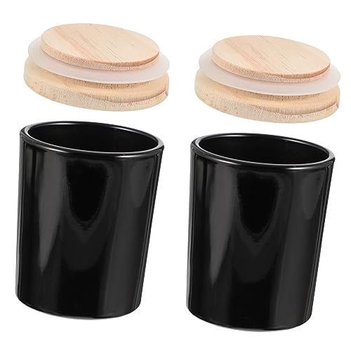 DOITOOL 2 Stück Kerzenbecher selber Machen Container gefrostet Soja duftend Porzellan Kerzendüfte DIY Kerzengläser Duftkerzenbehälter Kerzenglas selber Machen DIY-Kerzenbehälter Holz Black von DOITOOL
