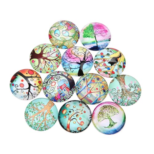 DOITOOL 20 Stück Runde Glas Cabochons Gems Glasaufkleber DIY Schmuckmaterial Patches Bunte Baum Muster Glassteine für Bastelarbeiten und Schmuckherstellung von DOITOOL