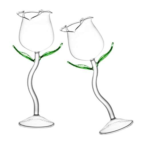 DOITOOL 2Pcs Klare Cocktailgläser Rosenblumenform Kreativer Cocktail- Weinglas Set aus 2 Einzigartiger Rosenblume mit Grünen Blättern Geformte Martini- Gläser Goblet Cups für KTV Home Bar von DOITOOL