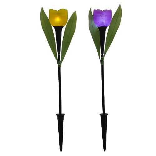 DOITOOL 2stücke Solar Gartenleuchten Tulpenform Wetterfeste Solarlampen Für Außen Automatische Sensorbeleuchtung Für Garten Auffahrt Und Wege Gelb von DOITOOL