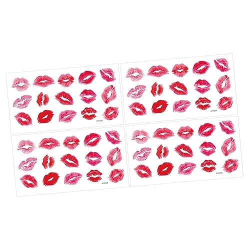 DOITOOL 4 Blätter Wandtattoo Rote Lippen Party-valentine-lippen-aufkleber Wandaufkleber Valentinstag Wanddekoration Klebriger Valentinsaufkleber Klebstoff Pvc Abnehmbar Liebhaber von DOITOOL