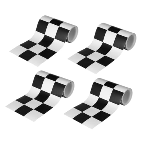 DOITOOL 4 Rollen Wasserdichte Badezimmer Wandbordüre Schwarz weiß Kariertes Design Selbstklebend für Schlafzimmer Küche Schrank Regal Dekoration Back To School Car Track von DOITOOL