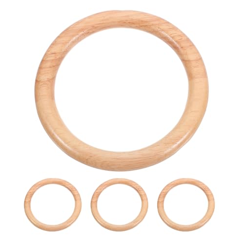 DOITOOL 4 Stück Ersatz-Taschengriffe aus Holz, kreisförmige Geldbörsenringe aus Holz, DIY, natürliche Bastelreifen, Vintage-Griffe für Markttaschen, Strandtaschen, Häkeltaschen von DOITOOL