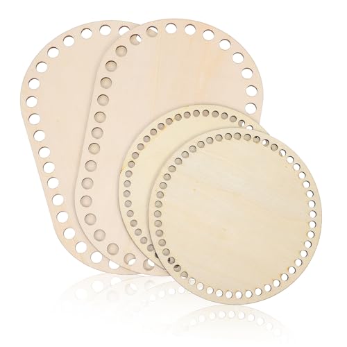 DOITOOL 4 Stück Natürliche Holz Korbböden Oval Rund Stabile Holz bodenplatten mit Löchern als Häkelboden Korb bodenform für DIY Taschen Strick Flechtprojekte Robust und Vielseitig von DOITOOL