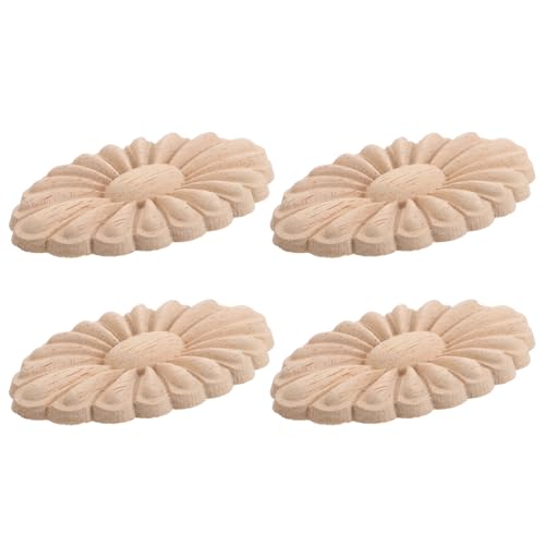 DOITOOL 4 Stück Unbemalte Holz Blumen Onlay Applikationen Handgefertigte Blumen Bastelaufkleber Für Schrank Kommode Kleiderschrank Dekoration von DOITOOL