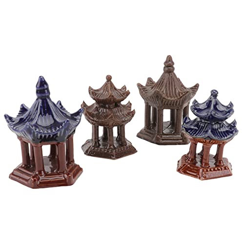 DOITOOL 4 Stücke Japanische Steinlaternen Mini Pagode Statue Keramik Asiatische Deko Figuren Miniatur Hexagon Pavillion Garten Skulpturen für Aquarium Ornamente Bonsai Micro Landschaft Dekoration von DOITOOL