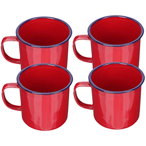 DOITOOL 4 Stücke Vintage Emaille Becher Espresso Set Expresso Kaffeetasse Keramik Espresso Tassen Cappuccino Tasse Camping Kaffeetassen Rote Emaille Tasse Emaille Teetassen Haushalt von DOITOOL