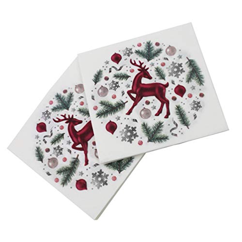 DOITOOL 40 Stück Weihnachtsservietten, Weihnachtspapierservietten Bedruckt Cartoon Xmas Tissue Dinner Papier Christmas Party Supplies Papierservietten Für Zuhause, Hotel, Restaurant Kommunion Deko von DOITOOL