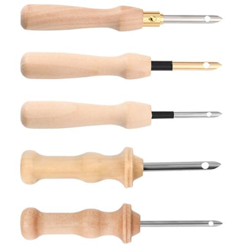DOITOOL 5 Stück Teiliges Stanznadel mit Holzgriff DIY Stickerei Punch Nadeln für Anfänger Leicht und Einfach zu Handhaben für Bastelarbeiten Kissen Kleidung und Mehr von DOITOOL
