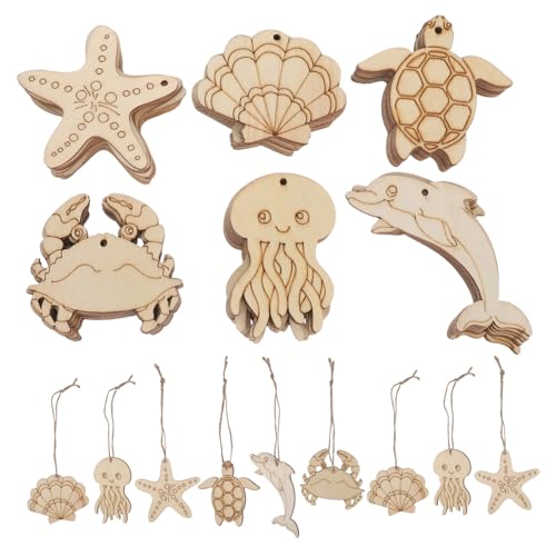 DOITOOL 60 Stück Holzspäne von Meerestieren Marine Animal Dekorationen Holzscheiben selber machen Holzfischhandwerk Ausschnitt Holz zum Basteln Handwerk Schmuck Holzhandwerk Khaki von DOITOOL