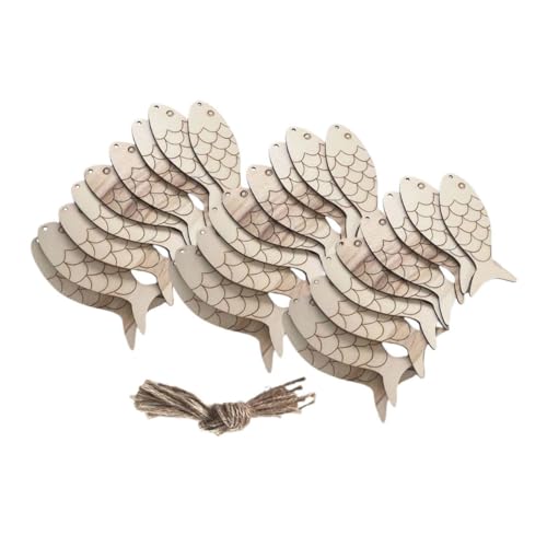 DOITOOL 60 Stück Teiliges Fisch Holz Deko aus Robustem Holz Unbehandelte Blanko Holzfische mit Hanfseil Nautische Wand und Tischornamente zum Kreativen DIY Gestalten und Maritimen von DOITOOL