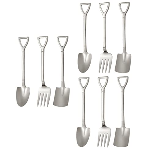 DOITOOL 9Pcs Eislöffel Edelstahl- Spatenlöffel Schaufelform Dessertlöffel Und Gabel Set Neuheit Mini Schaufel Formlöffel Obstlöffel für Heimküche Oder Restaurant Pary Gace von DOITOOL