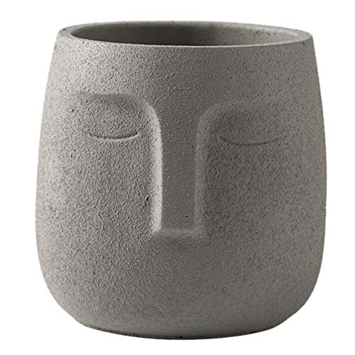 DOITOOL Beton Gesicht Blumentopf Zement Gesicht Vase Abstrakt Saftigen Pflanzer Kopf Statue Blumentopf Home Desktop Dekoration (Hellgrau) von DOITOOL