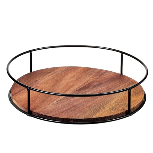DOITOOL Drehbares Holztablett Rund Serviertablett aus Robustem Massivholz mit Großzügiger Kapazität und Elegantem Design Vielseitiger Organizer für Küche Schlafzimmer und Wohnzimmer von DOITOOL
