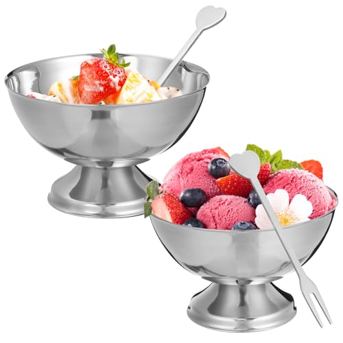 DOITOOL Eisschalen 2-Teiliges Eisbecher-Set Edelstahl Dessertbecher Mit Fuß Für Dessert Eisbecher Salat Snack Gewürz (10 x 10 cm) Servierschüssel von DOITOOL