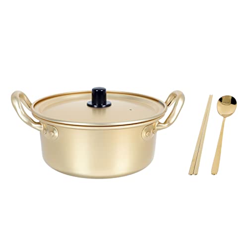 DOITOOL Golden Ramen Pot Koreanischer Ramen- Kochtopf mit Deckellöffel Und Essstäbchen Koreanischer Ramen- Nudel- Topf- Rapid- Nudelkocher zum Kochen Suppe Pasta (16 X 16 X 5 cm) von DOITOOL