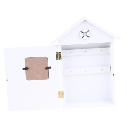 DOITOOL Holz Schlüsselbox Wandmontage Mediterraner Hausform Schlüsselhalter mit Haken Schlüsselorganizer Aufbewahrungsbox für Flur Eingang Wohnzimmer Dekor von DOITOOL