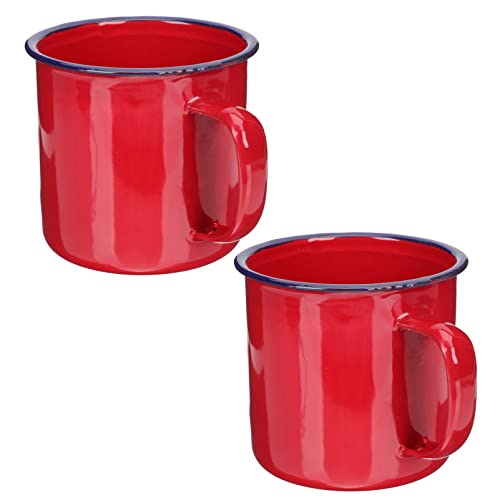 DOITOOL Kaffeetasse Emaille Becher mit Henkel 500ml 2 Stück Rot Trinktasse Teetasse Frühstückstasse Wasserbecher Kaffee Tee Milch Frühstück Getränke Trinkbecher Zuhause Büro Nachmittagstee von DOITOOL