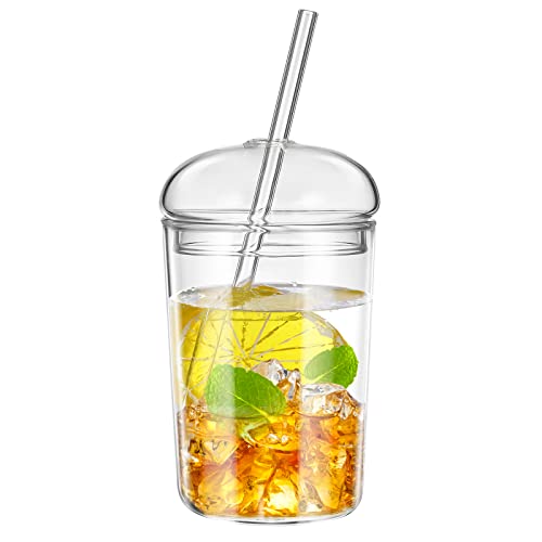 DOITOOL Glasbecher mit deckel und strohhalm,15 oz bubble tea becher mit strohhalm für Lebensmittelsaft,Kaffee,Smoothie,Tee,Marmelade, Klar trinkglas mit deckel von DOITOOL