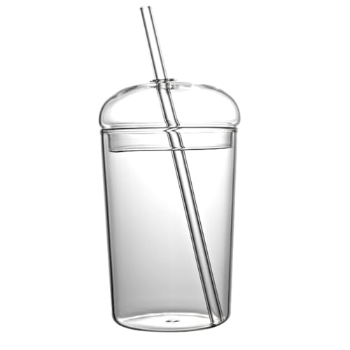 DOITOOL glas mit strohhalm : Glasbecher mit deckel und strohhalm,15 oz bubble tea becher für Lebensmittelsaft,Kaffee,Smoothie,Tee,Marmelade, Klar trinkglas mit deckel,eiskaffee becher von DOITOOL