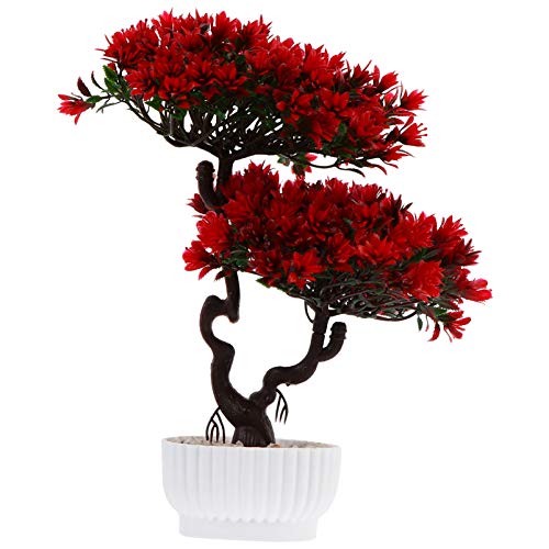 DOITOOL Künstliche Topfpflanze, künstlicher Bonsai-Baum, Dekoration für den Schreibtisch, Zuhause, Büro, Innendekoration (rot) von DOITOOL