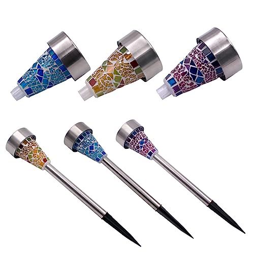 DOITOOL 3stücke Teiliges Solarbetriebene Mosaik Led Rasenlampe Aus Edelstahl Wasserdichte Gartenbeleuchtung Für Außenbereiche Automatisches Für Garten Weg Und Patio Weißes Licht Blau von DOITOOL