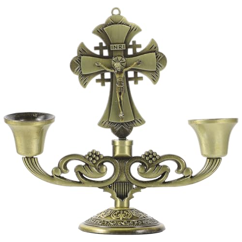 DOITOOL Leuchter Der Christlichen Kirche Jesus Kreuz Kruzifixfiguren Abschlepparm Kandelaber Mit 2 Zweigen Religiöses Christus-Statue Zinklegierung Kerze Esstisch von DOITOOL