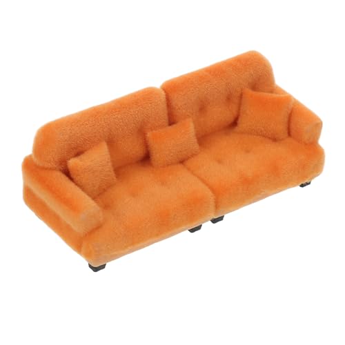 DOITOOL Maßstab Braun Beflockte Miniatur Couch mit Kissen Realistische Kleine Möbel für Puppenhaus Dekoration Kompakt und Tragbar Authentisches Modellmöbel von DOITOOL