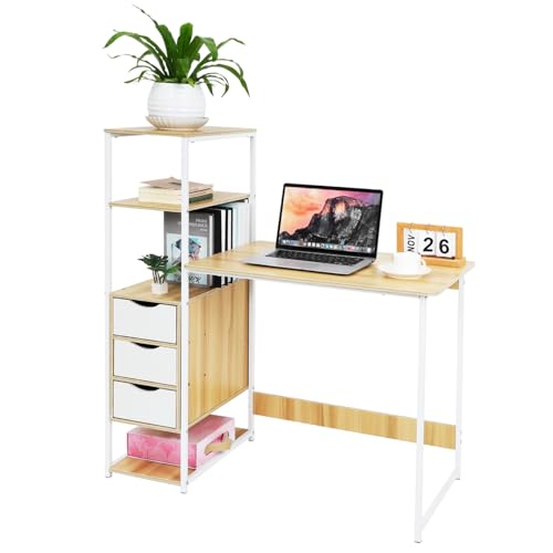 DOITOOL Moderner Eckschreibtisch mit Seitlichem Regal und MDF Holz und Stabiler Arbeitstisch für Schlafzimmer Büro und Homeoffice mit Großem Stauraum von DOITOOL