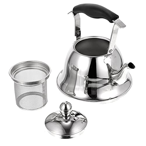 DOITOOL Pfeifkessel Wasserkessel Edelstahl Teekessel 1, 5 Liter Flötenkessel mit Teesieb Silber Herd Kessel zum Wasserkochen Teebereiter Kaffebereiter Kochgeschirr Zuhause Küche Camping Picknick von DOITOOL