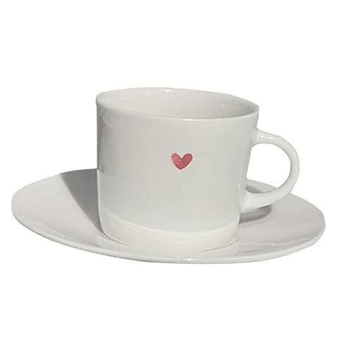 DOITOOL Rote Herz-kaffeetasse Keramik-kaffeetasse Mit Untertassen-set Trinkbecher Herzbecher Aus Keramik Kaffeetassen-set Teetassen Und Untertassen Mit Tablett Kaffeetassenhalter von DOITOOL