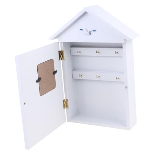 DOITOOL Schlüsselbox Holz Hausform Wandmontage Mediterraner Stil Schlüsselhalter mit Haken für Eingang Flur Küche Dekorative Schlüsselaufbewahrung von DOITOOL