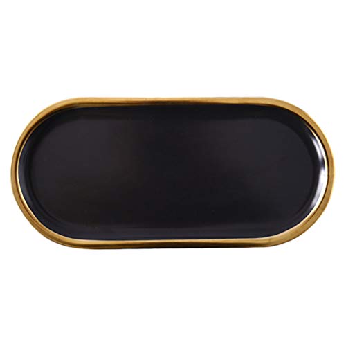 DOITOOL Schmuck-Aufbewahrungsteller im nordischen Stil, Porzellan-Tablett, schwarz mit goldfarbenem Rand, Dessertteller von DOITOOL