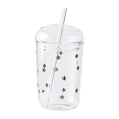 Stern- Gedruckter Glas- Tumbler mit Stroh Und Deckel Breites Mundglas Trinkbecher mit Deckel Und Stroh Reisen Tumbler Cup für Bubble Tee Saft Smoothie Milch Oder Getränk von DOITOOL