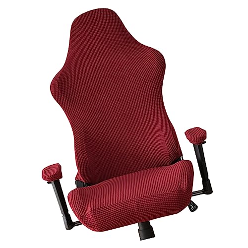 DOITOOL Stretchbarer Gamingstuhl Schutzbezug Elastischer Bürostuhl Überzug mit Sitz und Armlehnenabdeckung rutschfest Kratzfest Waschbar für Büro und Computerspielzimmer Weinrot von DOITOOL