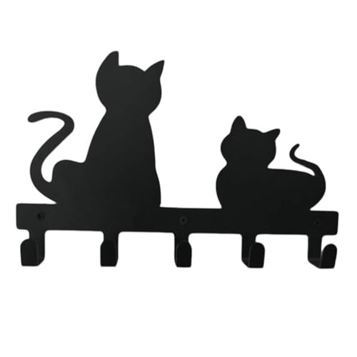 DOITOOL Wandmontierte Garderobenhaken in Katzenform, Cartoon-Tier-Taschen-Aufhänger, ohne Stanzen, Kleiderhaken, Schlüsselhalter für Zuhause, Schlafzimmer, Dekoration (schwarz) von DOITOOL